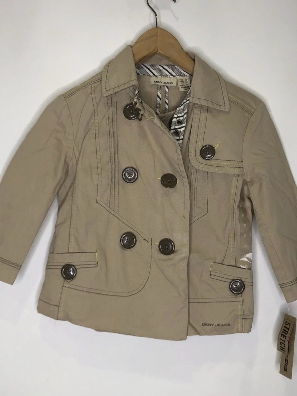 DKNY Juniors Beige Double Breasted Short Jacket Beige Size XS